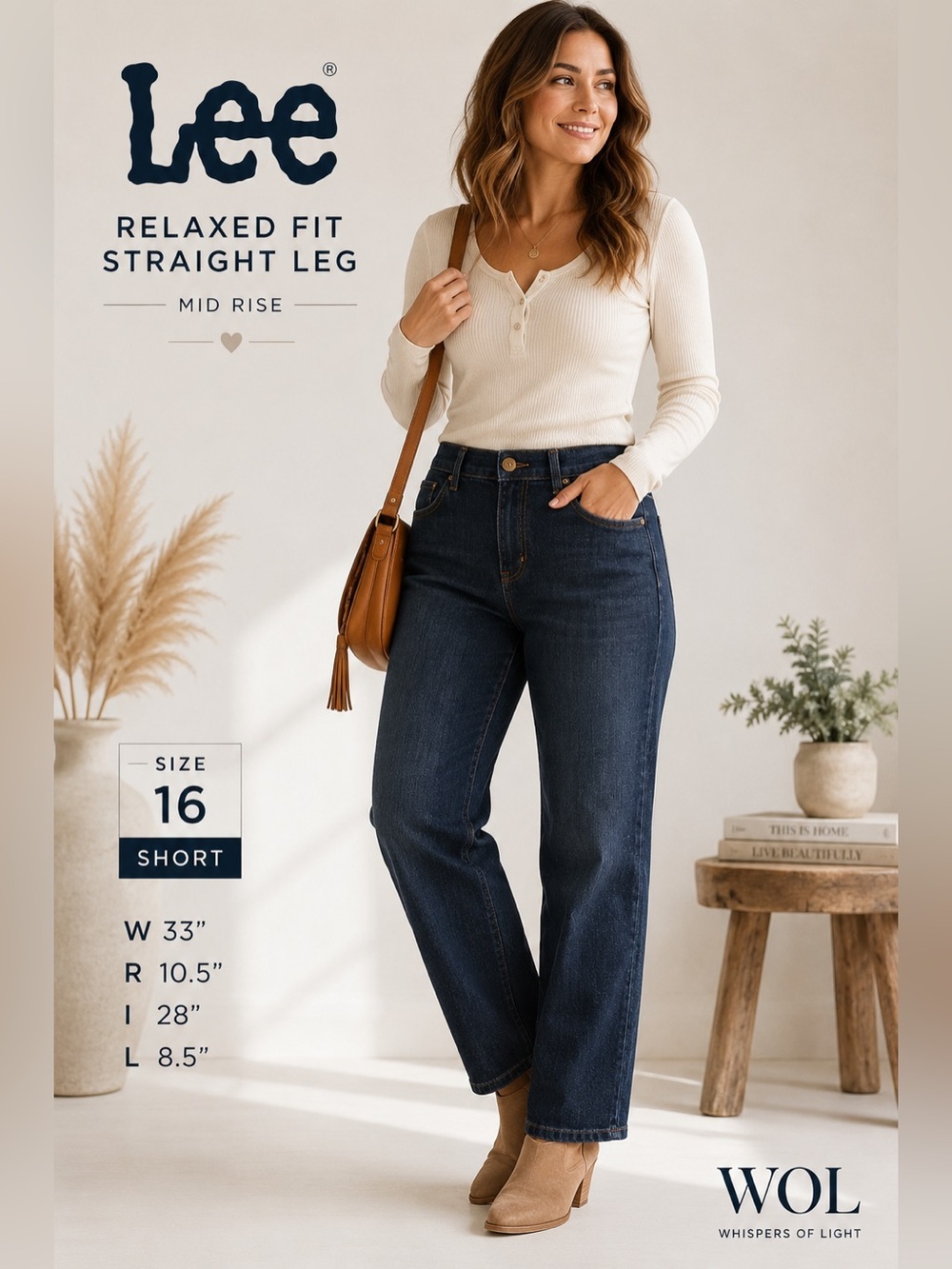 Lee Relaxed Fit Straight Leg Jeans | Mid Rise Dark Wash | Size 16 Short